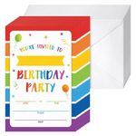 KIIDAS Rainbow Birthday Invitations - 20 Pcs Fill In Style Cards with Envelopes, Matte Finish, for Birthday Boys or Girls 5x7 Inches