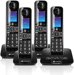 Motorola Voice D8714 Cordless Phone System w/4 Digital Handsets + Bluetooth to Cell, Answering Machine, Call Block - Black