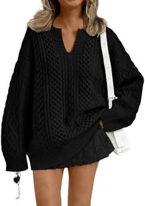 Trendy Queen V Neck Oversized Cable Knit Sweaters for Women Trendy 2026 Early Fall Fashion Outfits Clothes Cozy Pullover Cute Sweaters Tops Casual Winter Clothing Black L