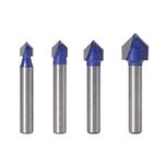 Gasea 4pcs 1/4 Inch Shank 90 Degree V Groove Router Bit Set CNC Engraving V Grooving Woodworking Milling Cutter Tool 1/4" 5/16" 3/8" 1/2"