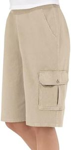 Collections Etc Women's Elastic Waist Cargo Pocket Short, Khaki, Small