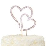 Double Hearts Wedding Cake Topper Rose Gold, Gift Boxed, Crystal Rhinestones