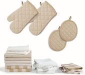 20 Piece Kitchen dish cloths Set - 100% Cotton Dish Towels, Heat Resistant Kitchen Mittens And Pot Holder Set, Reusable Dish Rags For Washing Dishes, Absorbent Dish Towels For Kitchen Drying - Beige