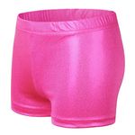 PythJooh Girls Dance Shorts, Little Girls Sparkle Glitter Gymnastics Shorts Metallic Athletic Dancewear Shorts 3-14 Years Rose Red