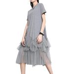 ellazhu Women's Casual Short Sleeve Crew Neck Tutu Tulle Dress with an Oversized Fit GY2266 Grey