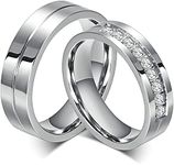 Bishilin Stainles Steel 6Mm Promise Rings for Couples Set with 2 Rings Women Size P 1/2 & Men Size R 1/2