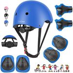 DaCool Kids Bike Helmet Skateboard Knee Pads - Toddler Helmet Adjustable for 3-8 Years Old Girls Boys Child Kids Protective Gear Set for Sport Cycling Bike Roller Skating Scooter, Blue