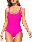 Bathing Suits Woman One Piece Swimsuit Tummy Control Bathing Suit Adjustable Strap Swimwear Solid Pink Medium