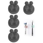 Silicone Toothbrush Holders 6 Pcs Multi-Function Hook Razor holder Waterproof Self Adhesive Wall Mounted Single Hook for Wall or Glass for Hanging Bathroom Kitchen Living Room Office (Black 4pcs)