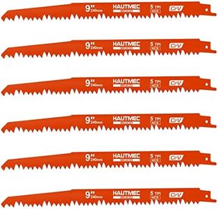 HAUTMEC 6-Piece 9-Inch Wood Pruning Reciprocating Saw Blade Set, 5TPI, CR-V Steel Saw Blade Kit for Bosch, Black & Decker, Makita, Dewalt HT0167