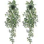 Artificial Hanging Plant, 2pcs Fake Mandala Hanging Plant, Fake Plant, Small Eucalyptus Faux Greenery, Vine Plant in Pot for Home Indoor Room Outdoor Office Wedding Wall Decoration