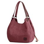 DOURR Women's Multi-pocket Shoulder Bag Fashion Cotton Canvas Handbag Tote Purse (Purple Coffee - Large Size)