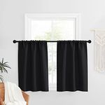 NICETOWN Short Blackout Curtains Light Out for Small Window - Halloween Decoration Rod Pocket Solid Light Out Curtain Tiers Privacy Protect 2 Panels for Bathroom/Bunk Bed/Closet, 34 W x 36 L, Black