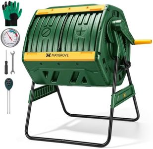 MAYGROVE Outdoor Compost Bin 53 Gallon Dual Chamber Composting Tumbler | 360° Rotating, Sliding Doors, with Soil Tester and Thermometer, Moisture pH Temperature Monitoring, for Garden Backyard