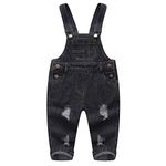 KIDSCOOL SPACE Baby Boy Girl Jean Overalls,Toddler Ripped Denim Cute Workwear,Black,18-24 Months