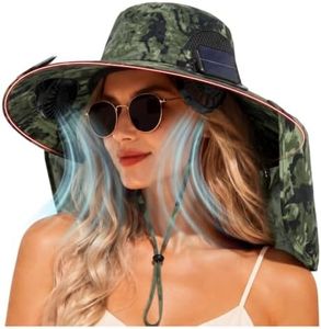 Solar Panel Powered Fan Built in Wide Brim Outdoor Fishing Hat USB Charging Men Ultralight Sun Bucket Mission Cool Cap for Garden Boonie Summer Beach Safari Hiking Camping Sunhat Mowing UV Protection