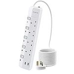 PARTH Surge Protected Extension Lead with USB Slots 5m Long Cord Extension Cable 4 Way Plug Extension UK Sockets 13A 3250w Power Extension for Dorm Home Office