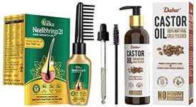 Dabur Castor Oil | 100% Natural Cold Pressed Oil | Promotes Hair Growth, Hydrates Skin & Reduces Wrinkles | No Mineral Oil & Silicones - 200ml & Dabur Vatika Neelibhringa 21 Hair Growth Oil 50ml