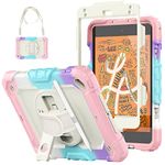 SEYMCY Kids Case for iPad Mini 5th/4th Generation Case 7.9 inch 2019/2015, Shockproof Case with Screen Protector, Rotating Stand/Hand Strap, Pencil Holder, Shoulder Strap for iPad Mini 5/4 Case, Pink