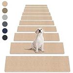 Non-Slip Stair Treads Carpet for Wooden Steps, 27.6 x 8.7IN Self-Adhesive Stair Treads Mat, Bolinker Safety Indoor Stair Runner Mats, Anti Slip Stair Rugs for Kids Elders and Dogs, 15PCS (Beige)