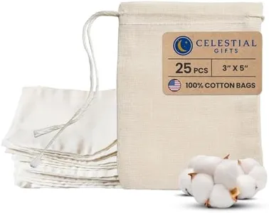 Celestial Gifts Muslin Bags with Double Drawstrings 25pcs - 3 x 5 100% Cotton - Made in USA - Canvas Bags Bulk, For Reusable Tea, Coffee, Jewelry, Spice and Favor Bag (Natural Hem and Drawstring)