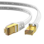 Aouensly Cat 7 Ethernet Cable 5m, High Speed Gigabit RJ45 Flat 10Gbps 600Mhz White Lan Network Internet Cable Compatible for Switch Router Modem Smart TV PC Laptop