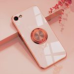 EYZUTAK Electroplated Magnetic Ring Holder Case, 360 Degree with Rotation Metal Finger Ring Holder Magnet Car Holder Silicone Cover for iPhone SE(5G) 2022 iPhone 7 iPhone 8 iPhone SE 2020 - Light Pink