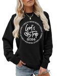 YSUGMKF Girls Trip Sweatshirts for Women 2024 Vacation Shirt Funny Holiday Shirts Casual Long Sleeve Lightweight Pullover Top, Black, Medium