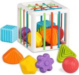 Brand Conquer Montessori Toys for 1 Year Old, Shape Sorter Baby Toys, Developmental Learning Toys for Girls Boys Birthday Gifts, Colorful Cube and 6 Pcs Multi Sensory Shape (Small Activity Cube)