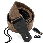 BestSounds Guitar Strap 100% Soft Cotton Genuine Leather Ends Strap for Acoustic Guitar, Electric Guitar, Bass & Mandolins (Coffee)