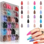 Massmot 24 Color Press On Nails Sets, 576Pcs Glossy Colored Straight Fake Nails, Full Cover Artificial Fingernails Acrylic Tips Manicure Design Decor for Women Girls DIY Nail (Medium Almond Nails)