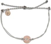 Pura Vida Rose Gold Wave Coin Bracelet - 100% Waterproof, Adjustable Band - Brand Charm, Light Grey