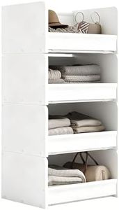 FOUCSSOMEI Closet Organizers and Storage, Stackable Closet Organizer, Wooden Frame with Polyester Fabric Shelves, Large Capacity Closet Shelf Organizer for Folded Clothes, White,Patent Design