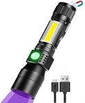 Fay Bless Blacklight Flashlights, 3 in 1 UV Flashlight Rechargeable Flashlight with Pocket Clip High Powered LED Light 7 Modes Waterproof (1Piece-with Battery)