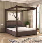 STRATA FURNITURE Solid Sheesham Wood King Size Poster Bed With Box Storage Wooden Upholstered Double Bed For Bedroom Living Room Home (Walnut Finish), 204.47 Centimeters, 187.96 CM, 193 CM