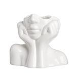 fanquare 14cm White Modern Face Vase, Human Modeling Porcelain Vase for Home Decor, Unique Ceramic Floral Vase for Living Room