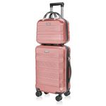 2 Piece Airplane Carry-On Luggage, 20 Inch Carry-On Luggage and 14 Inch Makeup Bag, Lightweight Travel Carry-On Luggage with TSA Lock, Hard Shell Carry-On Trolley Luggage (Vintage Magenta)