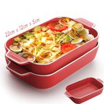 Lasagne Dish, 2PCS 9x5 inch Rectangular Ceramics Baking Dishes with Handle, Coloured Small Oven to Table Baking Dish Ideal for Oven Ceramic Baking Pan Lasagna Casserole Pan Individual Bakeware(Red)