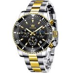 OLEVS Montre Pour Homme, Dive Gold and Black Mens Watches Waterproof Stainless Steel Wrist Watches for Men Analog Luminous Big Face Men Watches Classic Two Tone Rotatable Bezel Men's Cuff Watches