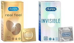 Durex Real Feel Condoms for Men - 10 Count| For Real Skin on Skin Feeling| Latex Free & Durex Invisible Super Ultra Thin Condoms for Men - 10 Count