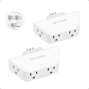 TROND 360 Rotating Plug Outlet Extender 2 Pack, Surge Protector Outlet with 4 Grounded Sockets, 3 Way Angled Plug Expander, 900J, Multiple Wall Adapter for Bathroom Kitchen Bedroom, White