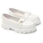 EVOLTAR Women Chunky Loafer Moccasins Casual Chunky Sole Glossy Finish Pull on Signature Shoes for Women. White Size 40