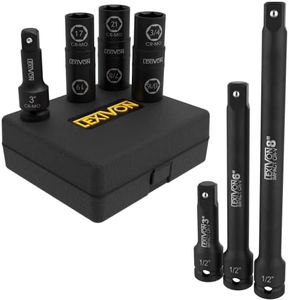 LEXIVON 6 Total Lug Nut Sizes | Cr-Mo Steel = Fully Impact Grade + Impact Driver Extension Bar Set, 1/2" Drive | 3-Piece Set 3, 6, and 8 Inch Long