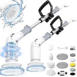 StarVal Electric Spin Scrubber, Cordless Cleaning Brush Shower Scrubber Up to 550 RPM with 9 Replaceable Brush Heads, Bathroom Scrubber Adjustable Extension Handle for Cleaning Bathroom Kitchen(Grey)