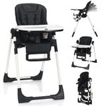 INFANS High Chair for Babies & Toddlers, Foldable Highchair with Multiple Adjustable Backrest, Footrest and Seat Height, Removable Tray, Detachable PU Leather Cushion, Built-in Rear Wheels (Black) (Black)
