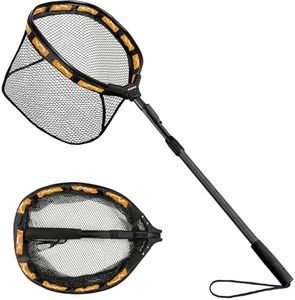 PLUSINNO Fishing Net Fish Floating Landing Net, Kayak Nets with Fixed Foldable Telescopic Pole Handle,Bass Trout Fishing Nets with Nylon Mesh for Pond Lake River,Fishing Gear Gifts for Men Orange 1.5M