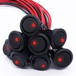 Twidec/8Pcs SPST Round Dot Rocker Toggle Switch Control for Car Or Boat 20A 12V DC On/Off Red LED Light with Pre-soldered Wires KCD2-102N-R-X