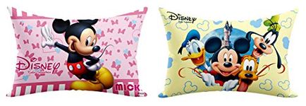 Kuber Industries Disney Printed Toddler Kids Pillow Silky Soft Microfiber Polyester, Perfect for Travel,Toddler Cot,12"x18" (Pink & Cream)-Pack of 2-KUBMART15842