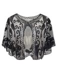 BABEYOND 1920s Shawl Wraps Sequin Shawl Beaded Evening Cape Bridal Shawl Bolero Flapper Cover Up, All Black