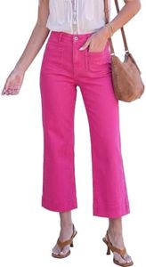 luvamia Wide Leg Jeans for Women Trendy High Waisted Flare Jeans Cropped Denim Pants Stretchy Baggy with Patch Pockets Work Jeans Womens Jeans Size 10 Womens Colored Jeans Hot Pink Size Medium Size 8